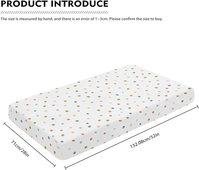 Colorful Polka Dot Fitted Crib Sheet for Boys Girls Beautiful Watercolor Pastel Spots Baby Sheet for Standard Crib and Toddler Cute Nursery Bed Mattress Sheets 28"x52"