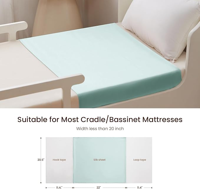 THXSILK 7A+ Grade 100% Mulberry Silk Bassinet Mattress Sleeve for Baby Boys All Standard Bassinet/Cradle Mattress Oeko-TEX Certified Safety 22inch*20.5inch, Light Blue