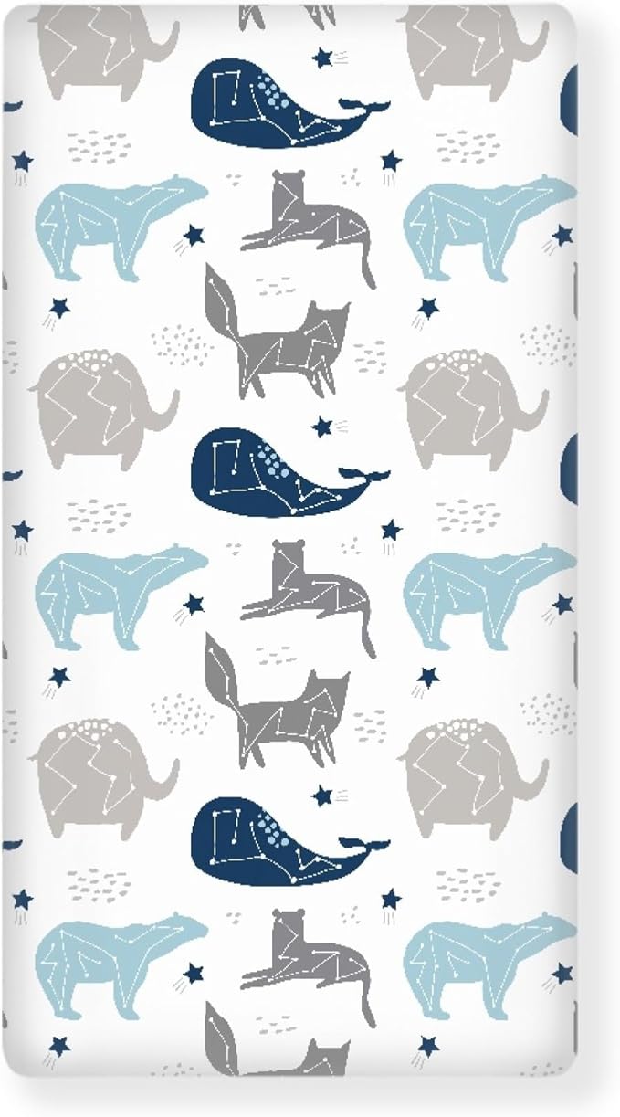Constallations on Night Starry Sky Fitted Crib Sheet Space Planet Baby Crib Sheet Fit Standard Crib and Toddler Mattress,Crib Mattress Sheets for Boys Girls 28"x52"