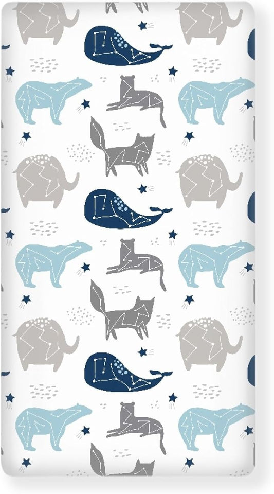 Constallations on Night Starry Sky Fitted Crib Sheet Space Planet Baby Crib Sheet Fit Standard Crib and Toddler Mattress,Crib Mattress Sheets for Boys Girls 28"x52"