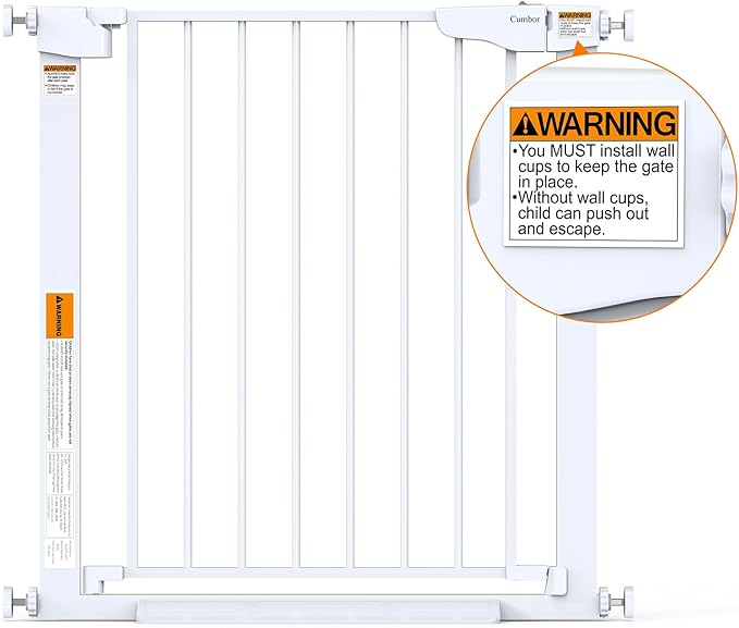 Cumbor 29.7-54.2" Wide Baby Gate for Stairs, Mom's Choice Awards Winner-Self Closing Dog Gate Indoor for Doorways, No Drilling Pressure Mounted Pet Gates for Kids, Easy Walk Through Safety Gate, White