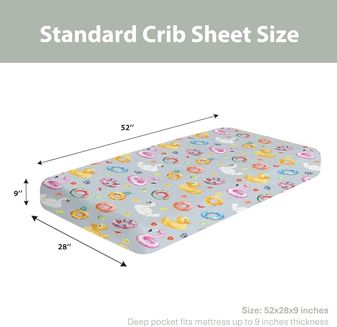 Summer Pool Floats Baby Crib Sheets for Boy Girl 52x28Inch Fun Beach Flamingo Duck Fruits Floats Soft Stretchy Fitted Crib Mattress Cover Travel Vacation Baby Sheet for Crib & Toddler Bed Mattress