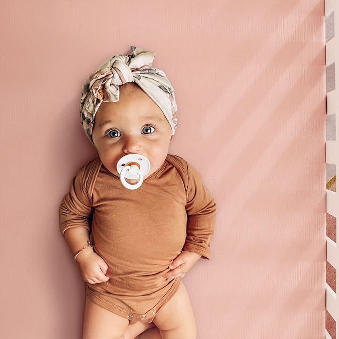 GRSSDER Soft Muslin Crib Sheet 2 Pack, 100% Cotton Crib Sheets for Boys and Girls, Fit Standard Crib Mattresses 52" x 28" Safe and Snug, Blush Pink/Beige