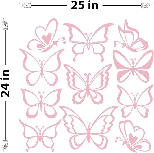 The Decal Guru Butterfly Wall Art Vinyl Stickers DIY Nursery or Girls Room Decor Peel and Stick Butterflies Decals (Carnation Pink, 24x25 inches)