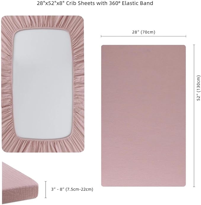 Muslin Crib Sheets for Girl Boy, 100% Cotton Neutral Baby Crib Sheets Fitted for Standard Crib Mattress, Soft and Breathable - 28"x 52", 2 Pack (Blossom, Pink)