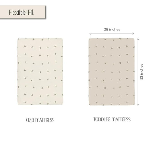 Ely’s & Co. Crib Sheets Baby Girl/Boy Fitted Crib Mattress Sheet Set, 2 Pack, 100% Jersey Knit Cotton, Infant and Toddler Nursery Bedding, Neutral Taupe and Cream with Sage Vintage Print, 28” x 52”