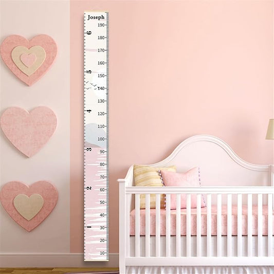 Personalized Growth Chart for Kids, Baby Height Chart with Custom Name, 77"x7.9" Canvas and Beige Wood Height Measuring Rulers for Boys Girls Removable Wall Ruler Hanging for Nursery Decor - Sunset