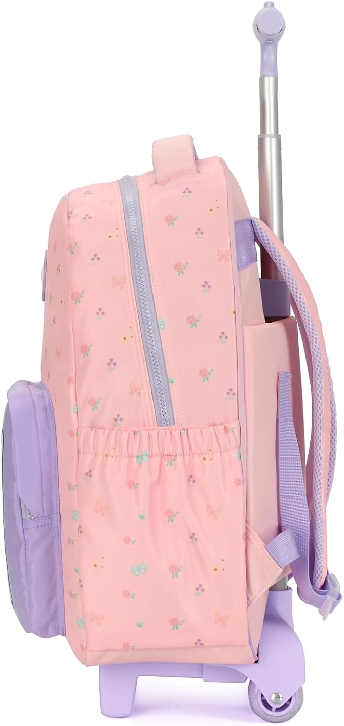 kingdisen Rolling Backpack for Women, 17 Inch Travel Backpack with Wheels, Vertical Storage Wheeled Laptop Backpack, Stylish Rolling Laptop Bag(BUTTERFLY PINK)