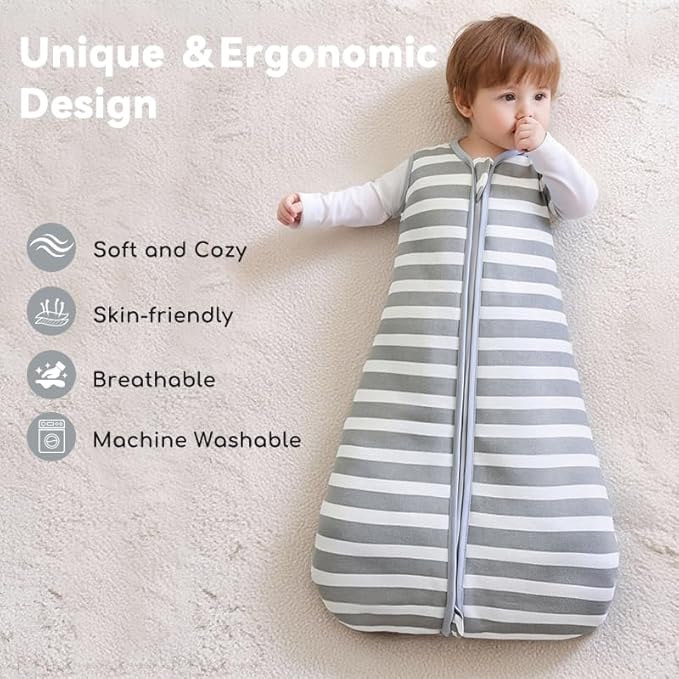 Baby Sleep Sack 6-12 Months 1.5 TOG, 2 Pack Bamboo Chilsuessy Baby Wearable Blanket with 2-Way Zipper, Infant Toddler Sleeping Sack for Newborn Boys and Girls, Animals & Stripe