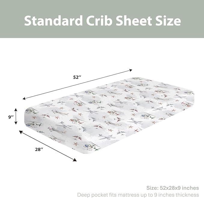 Vintage Planes Airplanes Helicopters Baby Crib Sheets Boy Girl 28"x52" Plane Stars Clouds Sky Soft Stretchy Fitted Crib Mattress Cover Baby Sheet for Standard Crib & Toddler Mattress Pad