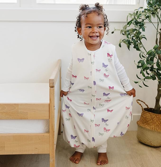 Woolino 4 Season Baby Sleep Bag with legs opening, Merino Wool and Organic Cotton, 6-18m, Butterfly