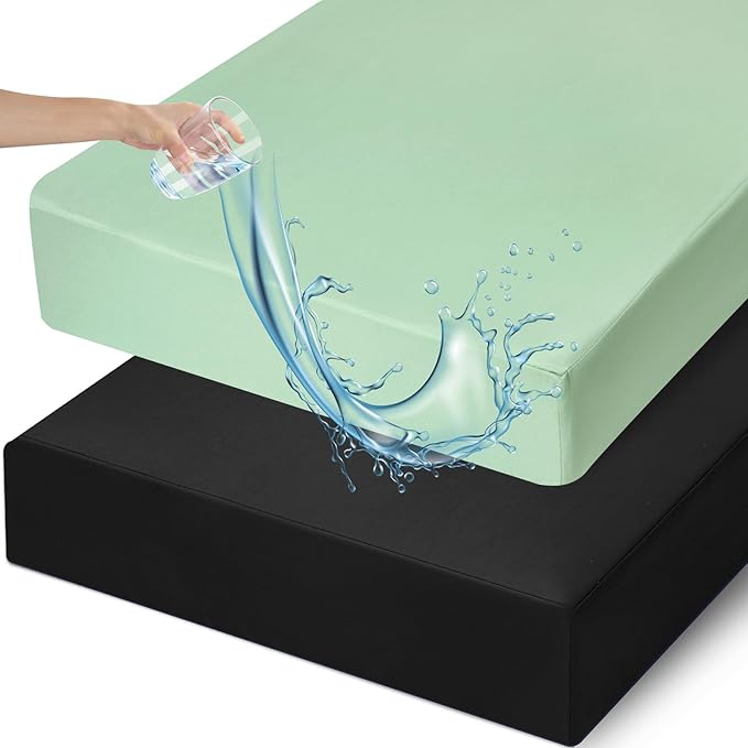 david's kids Waterproof Crib Sheets Fitted 2 Pack, Ultra Soft Breathable Crib Mattress Protector for Boys Girls Neutral, Fit Standard Crib Mattress and Toddler Mattresses, Black & Sage Green