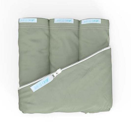 QuickZip Crib Sheet Set - Faster, Safer, Easier Baby Crib Sheets - Includes 1 Wraparound Base & 3 Zip-On Crib Sheets – Moss Green 100% Cotton - Fits All Standard Crib Mattresses