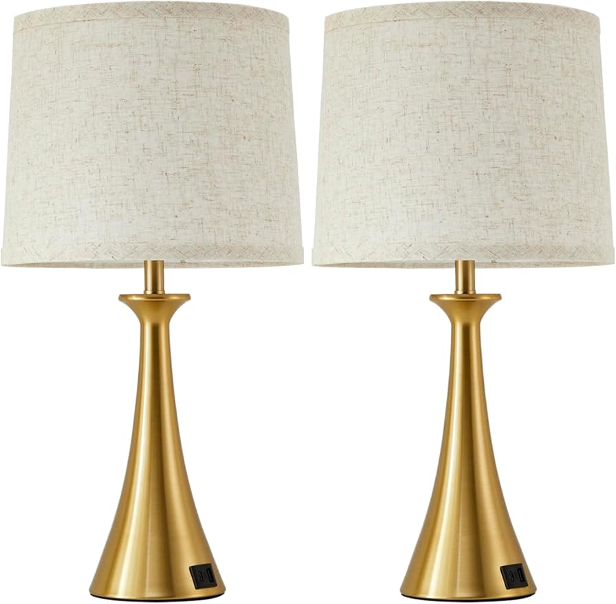 Hikczc Touch Lamp for Living Room Bedroom, 21" Table Lamps Set of 2 with USB C+A Ports, Touch Bedside Lamps for Nightstand with 3 Way Dimmable, 2 LED Bulbs Included, Gold