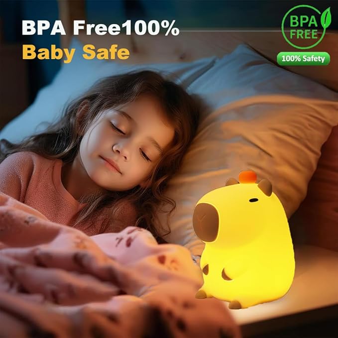 KangTen CHEN Capybara Kids Night Light, Portable USB Rechargeable Animal Light Touch Control Light, Silicone Night Light with Timer Function, Christmas Gift for Kids