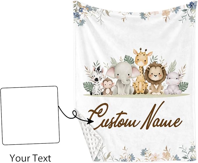 Personalized Crib Bedding Set, Custom Name Baby Bedding 5-Pcs Set - Soft Blanket Fitted Sheet Changing Pad Cover Nursery Rug and Wall Art, Cute Animal Theme Nursery Decor for Newborn Boys Girls