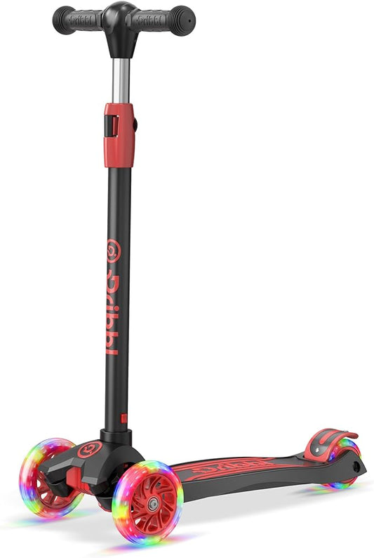 Dribbl 3-Wheel Kids Scooter - Lean-to-Steer Technology, Adjustable Height Handlebar, Anti-Slip Deck, Scooter for Boys & Girls Ages 3+, Child Safety Approved, Support Rider Up To 165 lbs, Black and Red