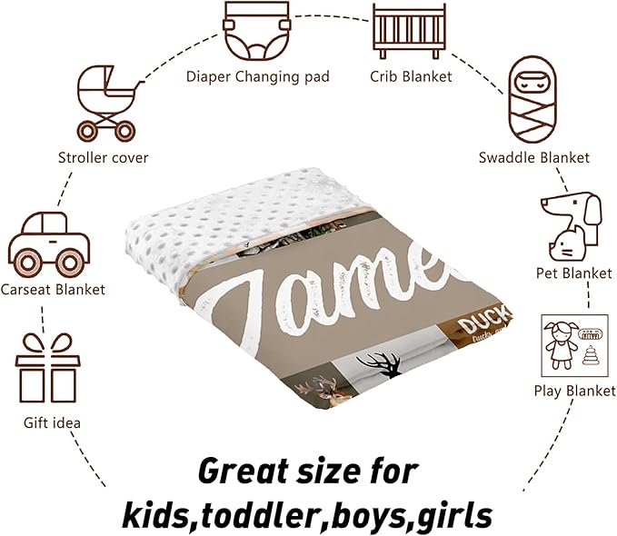 Custom Name Crib Bedding Set 3-Piece – Multi-Grid Deer Design Baby Bedding Set with Personalized Soft Blanket, Fitted Sheet, Changing Pad Cover – Ideal Newborn Gift for Boys and Girls