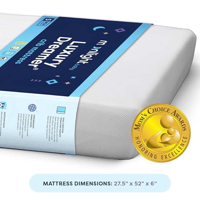 Moonlight Slumber Luxury Dreamer Crib Mattress – Dual-Sided Baby and Toddler Mattress with CoolGel Memory Foam, Waterproof Cover, 6" Foam, Standard Size, Made in USA