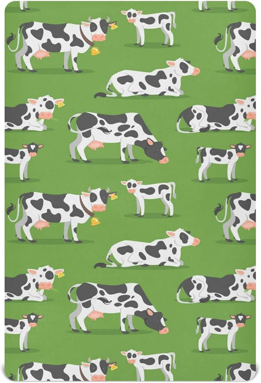 Farm Cows Crib Sheets Soft Breathable Fitted Baby Crib Sheets Mattress Cover for Girl Boys, 52" x 28" x 9"