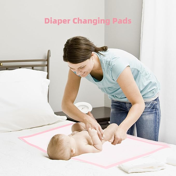 Baby Disposable Changing Pads, 50 Count Portable Diaper Changing Pad Liner, Baby Changing Pad Waterproof Underpads, Breathable, Soft Non-Woven Fabric, Quick Absorb (18x24 Inch, Pink)
