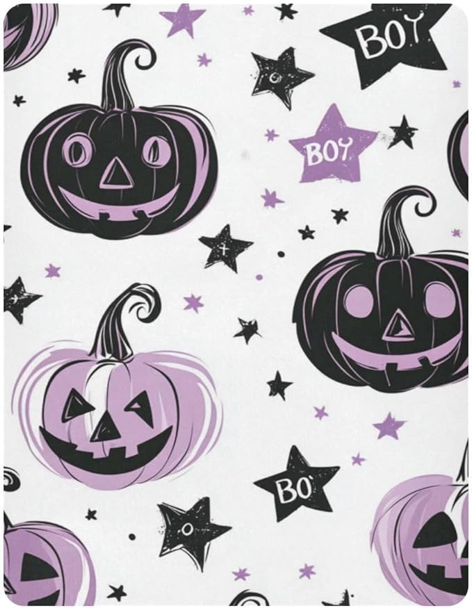 Halloween Spooky Pumpkins Purple Crib Sheets Standard Crib Toddler Mattresses Cover Fitted Baby Bed Sheet Breathable Crib Mattress Sheet for Girls Boys 52" x 28"x5''