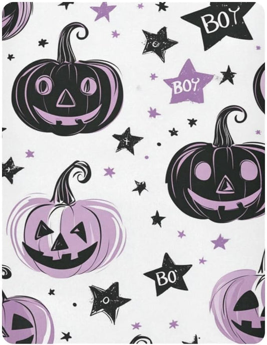 Halloween Spooky Pumpkins Purple Crib Sheets Standard Crib Toddler Mattresses Cover Fitted Baby Bed Sheet Breathable Crib Mattress Sheet for Girls Boys 39''x27''x9''
