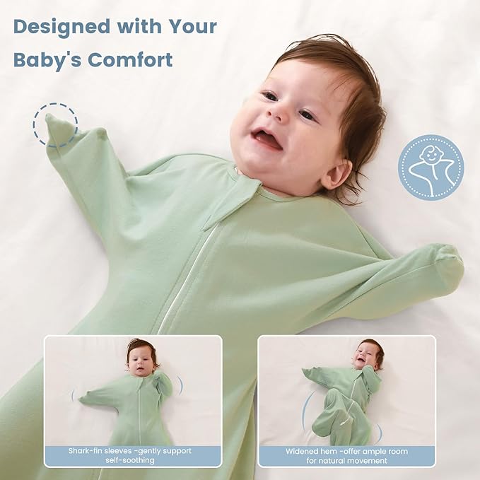 ZIGJOY Baby Transitional Swaddles for Newborns: 0.5 Tog Arms Up Sleep Sack 3-6-12 Months Soft Cotton Shark Fin 2 Way Zipper