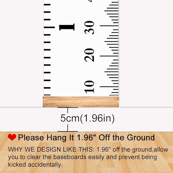 Mibote Baby Growth Height Chart Handing Ruler Wall Decor for Kids, Canvas Removable Height Growth Chart 79" x 7.9" (Black & White)