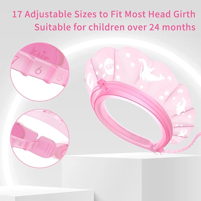 kair Baby Kids Shower Cap Soft Adjustable Silicone Toddler Bath Visor Children Hair Washing Hat Keep Kids Shield Water Out of Eyes & Ears (Pink, Head Size 17"-24" More Than 24 Months)