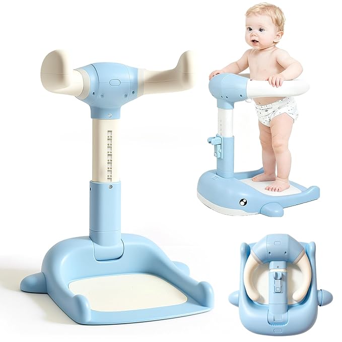 Baby Shower Stand Foldable Toddler Shower Standing Support with Anti-Slip Base Adjustable Infants Bath Support for 8-36 Months Portable Bath Helper (Upgraded-Whale)