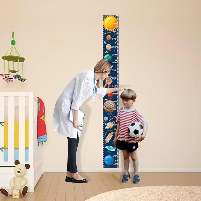 Nustila Outer Space Growth Chart for Kids Planets Baby Height Chart Canvas Height Measuring Rulers for Boys Girls Removable Growth Height Chart for Nursery Toddlers Child's Room Decor 79" x 7.9"