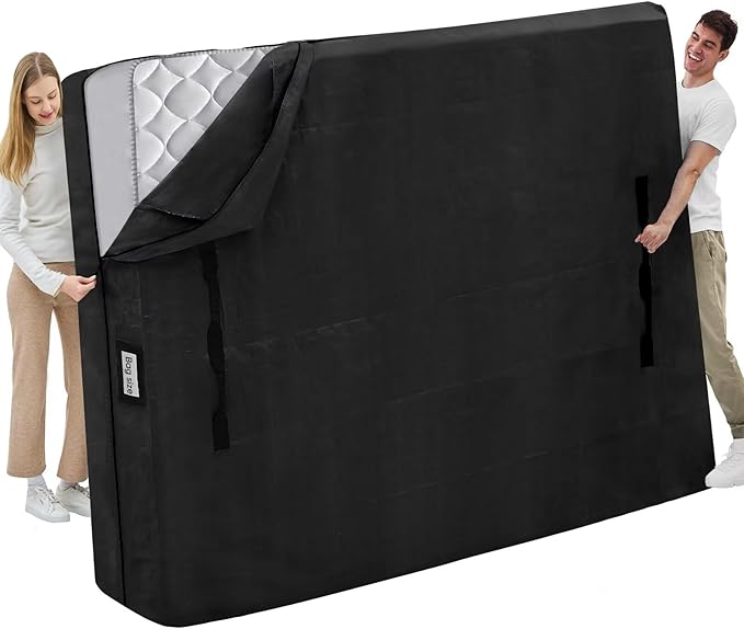 Mattress Bags for Moving and Storage, BETU Waterproof Mattress Protector Mattress Cover California King with 8 Heavy Duty Handles & Zipper Extra Thick Moving Supplies for Bed (86x75x13.5 Black)