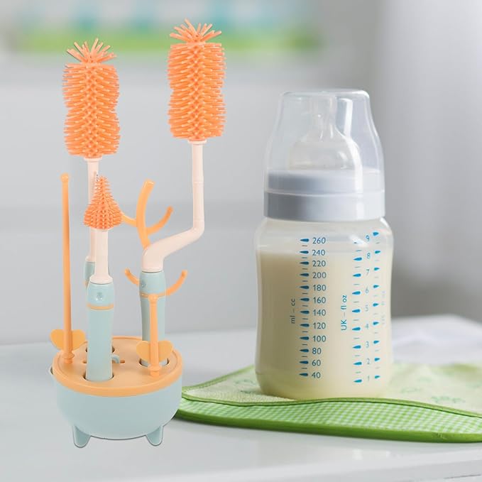 YARNOW Practical Bottle Cleaning Brush Kit with Stand for Milk Bottles Multifunctional Straw and Nipple Brushes Lightweight Portable Feeding Essentials for Newborns and Travel