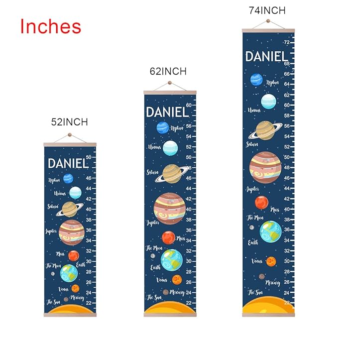 Personalized Name Kids Growth Chart Ruler Flower Dinosaur Growth Ruler Canvas Wall Ruler Oak Solar Woodland Theme Kids Height Chart Baby Wall Growth Chart with Custom Name (Solar)