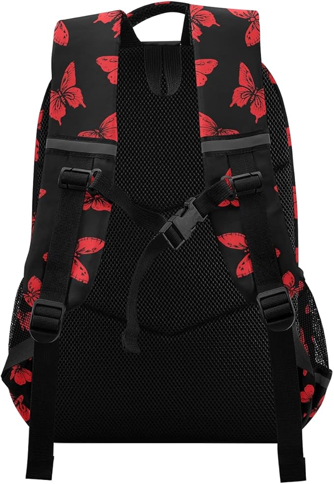 MNSRUU School Backpack with Chest Strap, Butterfly Laptop Backpack, Travel Hiking Backpack for Boys Girls, Rucksack, Knapsack One Size