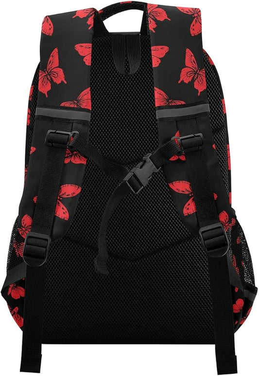 MNSRUU School Backpack with Chest Strap, Butterfly Laptop Backpack, Travel Hiking Backpack for Boys Girls, Rucksack, Knapsack One Size