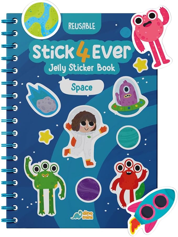 Stick4Ever Jelly Sticker Book - for Kids - Waterproof, Easy to Clean Reusable Sticker Book for Toddlers- Reusable Road Trip Activities for Kids - Stocking Stuffers for Toddlers (Space)