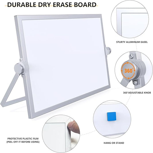 Laokiiy Small Dry Erase White Board, Magnetic Desktop Whiteboard with Stand, Dry Eease Board Mini Easel Double Sided on Table Top with Holder for Kids Drawing, Teacher Instruction