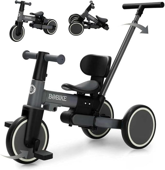 BoBike 5-in-1 Tricycle for Toddlers 18 Months to 5 Years, Kids Bike with Upgraded Pedals, Parent Push Handle, Balance Bike & Easy Assembly for Boys Girls (Grey)