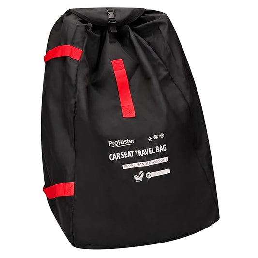 ProFaster Car Seat Travel Bag Backpack for Air Travel - Karfast Universal Infant Carseat Gate Check Bag Cover for Airplane, Foldable with Pouch, Black