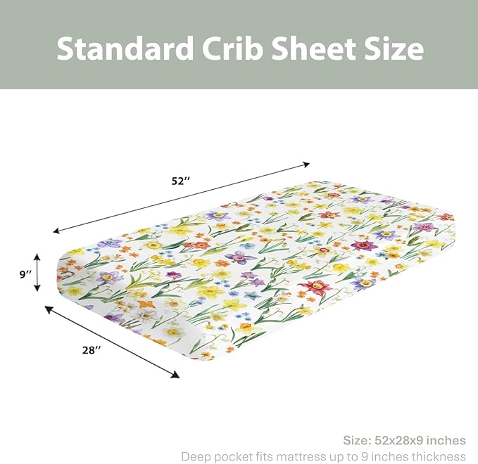 Watercolor Daffodils Flowers Baby Crib Sheets for Boy Girl 28"x52" Colorful Spring Bloom Soft Stretchy Fitted Crib Mattress Covers Garden Floral Summer Baby Sheet for Crib and Toddler Bed Mattresses