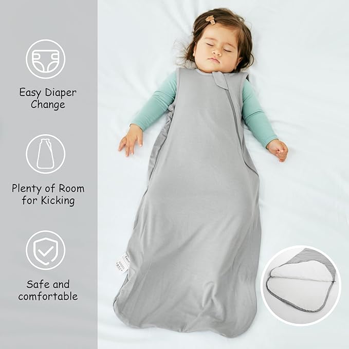 Supersoft Rayon Made from Bamboo Sleep Sack 24-36 Months 0.5 Tog Toddler Sleep Sack 2t Baby Wearable Blanket 3t with 2-Way Zipper Summer Unisex Sleeping Bag for Babies (2 Pack) Blue & Gray