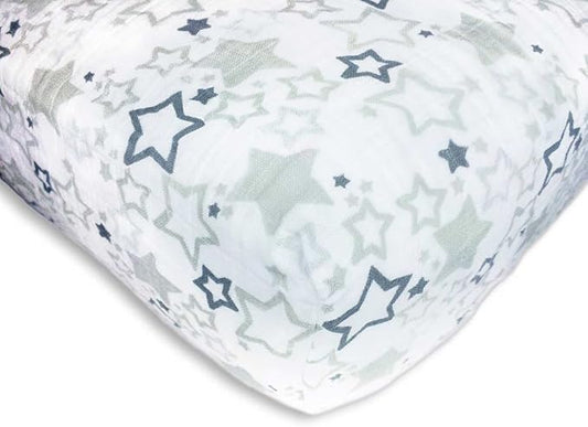 SwaddleDesigns Softest Cotton Muslin Fitted Crib Sheet/Toddler Sheet for Baby Boy & Girl, Gray & Sterling Starshine