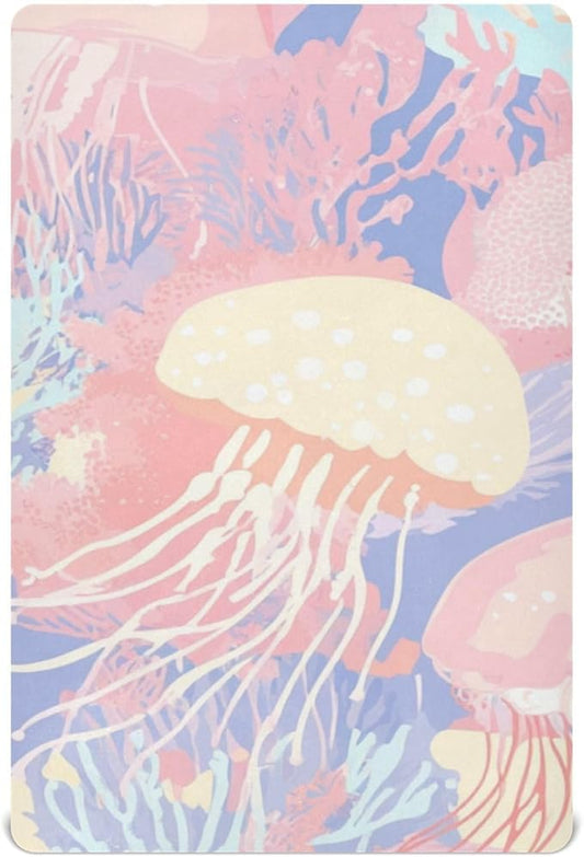 Pastel Coral Reef Jellyfish Crib Sheets Standard Crib Toddler Mattresses Cover Fitted Baby Bed Sheet Breathable Crib Mattress Sheet for Girls Boys 52" x 28"x5''