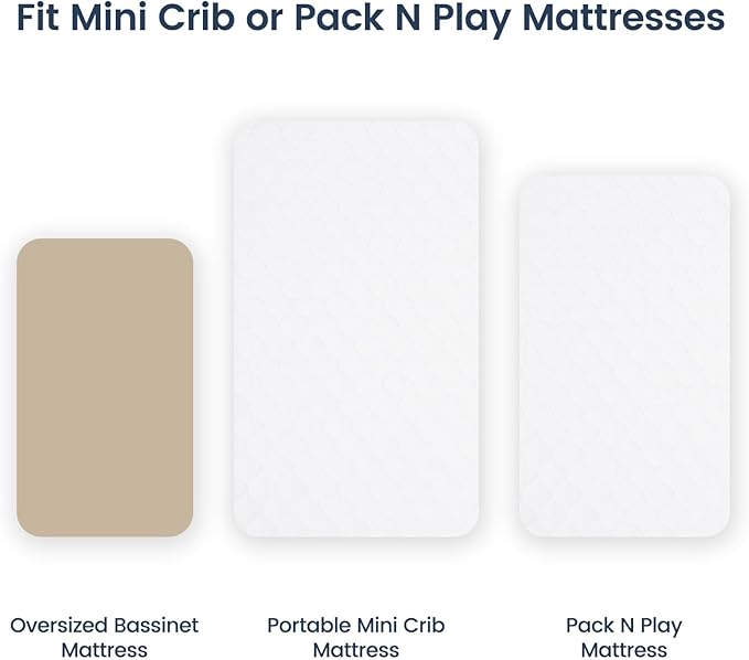 david's kids 2 Pack 38''x25'' Waterproof Mini Crib Mattress Protector, Fitted Pack N Play, Playard and Mini Crib Mattresses, Ultra Soft Breathable Pad Cover for Boys Girls Neutral, White