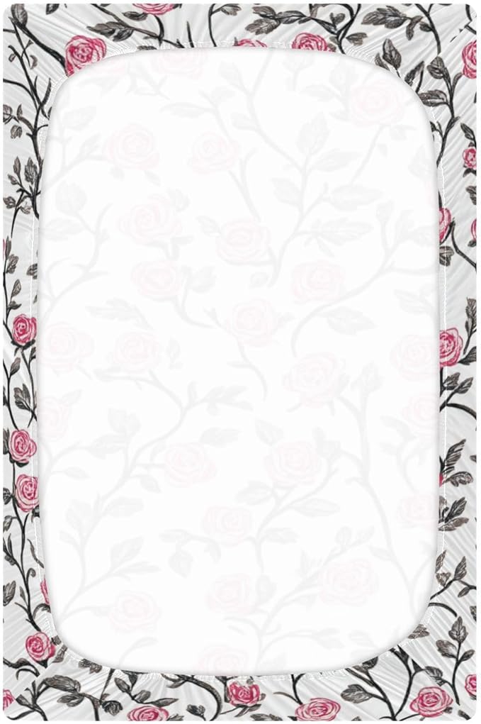 White Pink Rose Crib Sheets Standard Crib Toddler Mattresses Cover Fitted Baby Bed Sheet Breathable Crib Mattress Sheet for Girls Boys 52" x 28"x5''