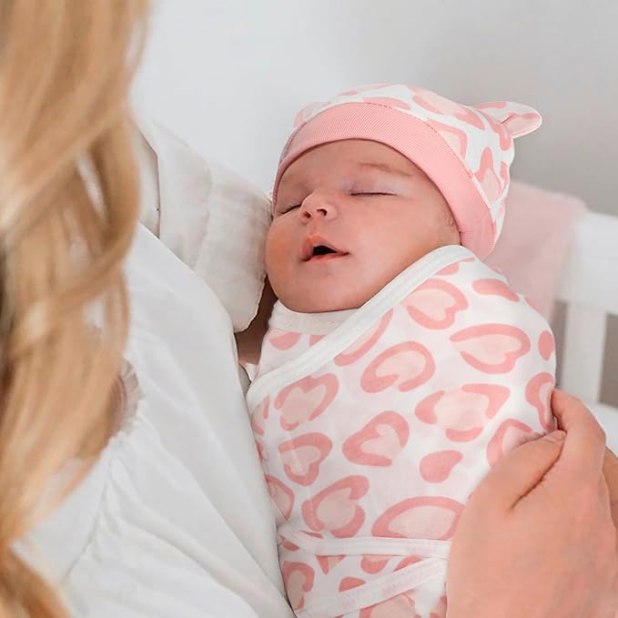 DRESHOW BQUBO 3 Pack Baby Swaddle Sleep Sacks Baby Swaddling Blanket Wrap Newborn Swaddle Sack with Bear Ears Hat for Boys Girls 6-12 Lbs Newborns & 0-3 Months Girls Boys
