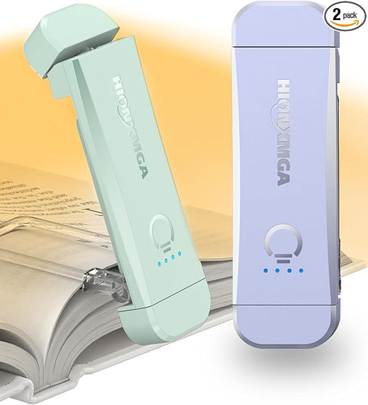 Book Reading Light,2 Pack Silent Touch Books Lamp for Reading in Bed,Rechargeable Clip on Booklight with 3 Amber Color & 7 LEDs Precise Dimming for Night Reading for Book Lovers,Kid,Mint+Light Lilac