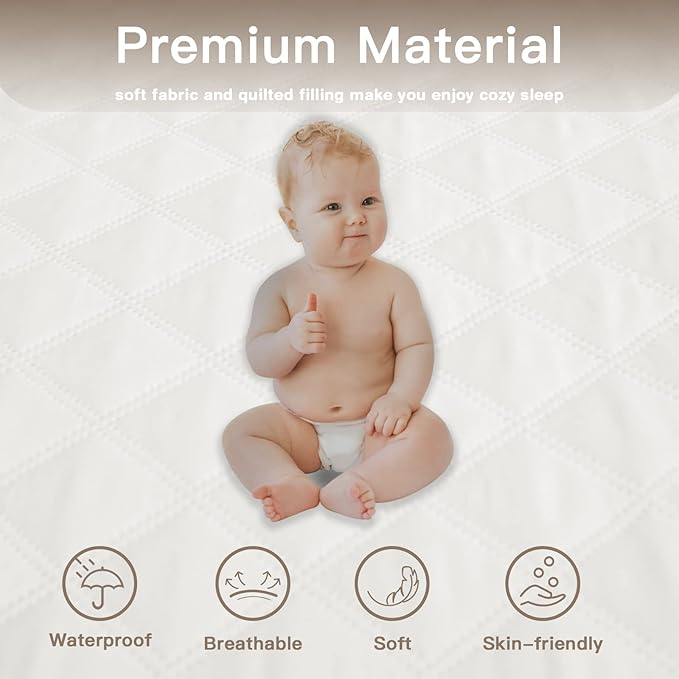 Mecerock Quilted Fitted Mattress Protector - Full Size, 18 Inch Deep Pocket, Washable, Waterproof, Ivory